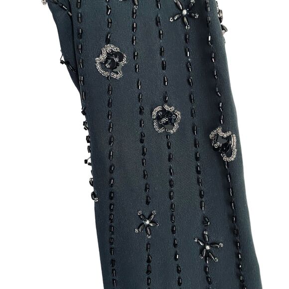 Vintage Demetrios Design Maxi Dress S Black Silk Beaded Burleskque Fairy Glam - Picture 12 of 12